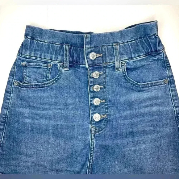 Express Paperbag Denim Super High Rise Shortie Button Fly Shorts Womens Size XS - Picture 2 of 6